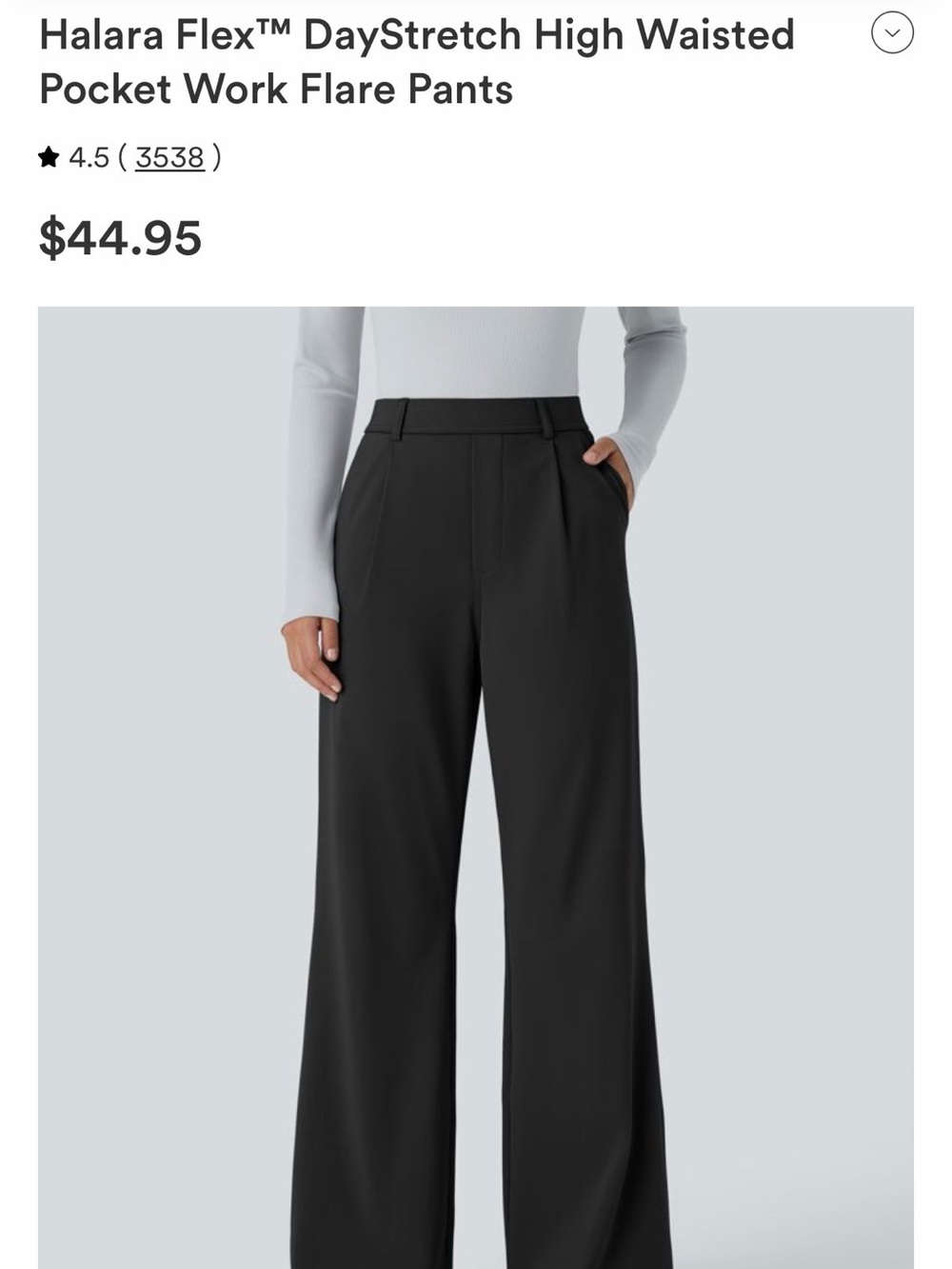 HALARA Day Stretch Black Straight Leg Pocket Work Pants with Belted Waist